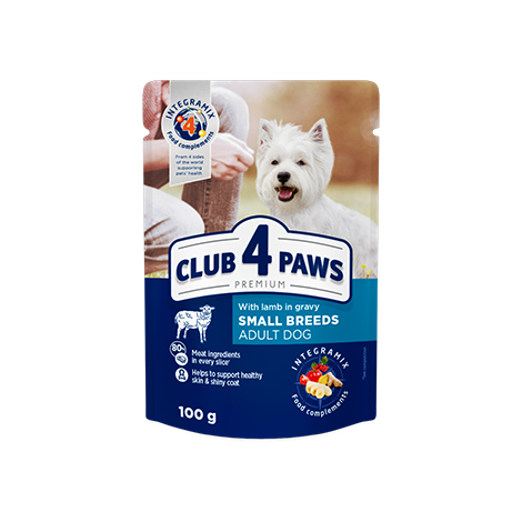 CLUB 4 PAWS PREMIUM "SOS İÇİNDE KUZU". KÜÇÜK IRK YETİŞKİN KÖPEKLERİ İÇİN TAM KONSERVE MAMA