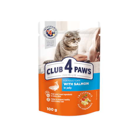 CLUB 4 PAWS PREMIUM “JÖLE İÇİNDE SOMONLU” YETİŞKİN KEDİLER İÇİN KOMPLE YAŞ KEDİ MAMASI