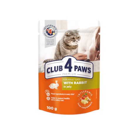 CLUB 4 PAWS PREMIUM “JÖLE İÇİNDE TAVŞAN ETLİ” YETİŞKİN KEDİLER İÇİN KOMPLE YAŞ KEDİ MAMASI