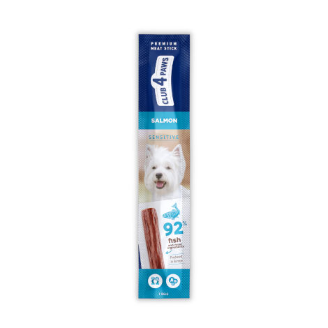 CLUB 4 PAWS PREMIUM MEAT STICK: SİNDİRİM HASSASİYETİ OLAN KÖPEKLER İÇİN SOMONLU KÖPEK ÖDÜLÜ