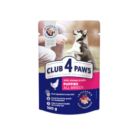 CLUB 4 PAWS PREMIUM “JÖLE İÇİNDE TAVUK ETLİ” YAVRU KÖPEKLER İÇİN KOMPLE YAŞ KÖPEK MAMASI