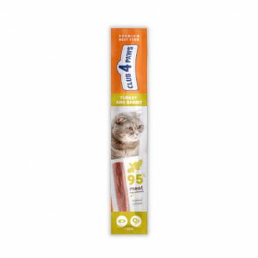 CLUB 4 PAWS PREMIUM MEATY STICK: HİNDİ VE TAVŞAN ETİNDEN OLUŞAN KEDİLER İÇİN TAMAMLAYICI MAMA.