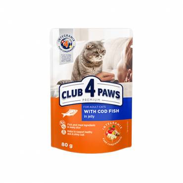 CLUB 4 PAWS PREMIUM "JÖLE İÇİNDE MORINA BALIĞI" YETİŞKİN KEDİLER İÇİN TAM KONSERVE MAMA