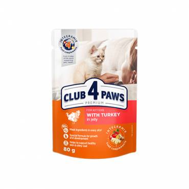 "JÖLE İÇİNDE HINDI" CLUB 4 PAWS PREMIUM. YAVRU KEDİLER İÇİN TAM KOSERVE MAMA