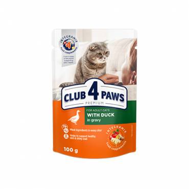 CLUB 4 PAWS PREMIUM "SOS İÇİNDE ÖRDEK ". YETİŞKİN KEDİLER İÇİN TAM KONSERVE MAMA