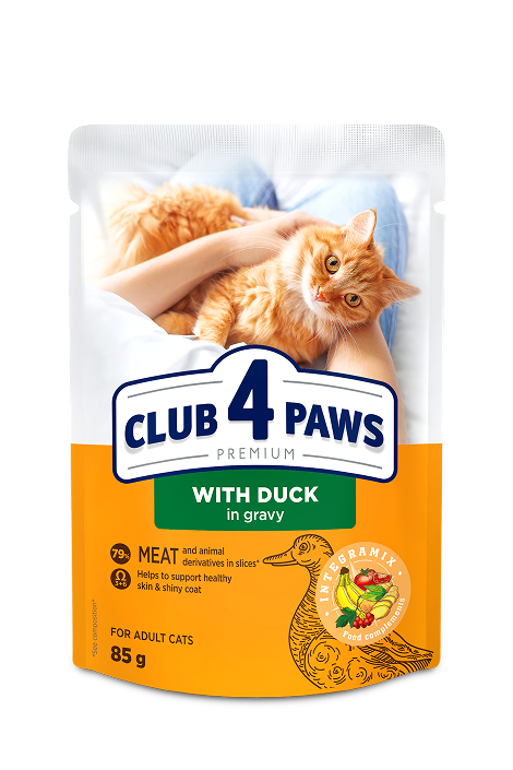 CLUB 4 PAWS PREMIUM "SOS İÇİNDE ÖRDEK ". YETİŞKİN KEDİLER İÇİN TAM KONSERVE MAMA