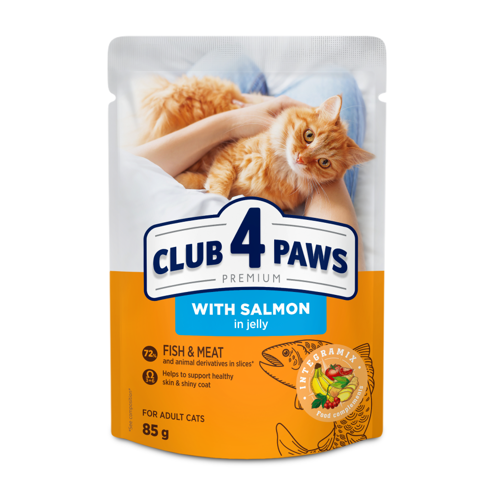 CLUB 4 PAWS PREMIUM “JÖLE İÇİNDE SOMONLU” YETİŞKİN KEDİLER İÇİN KOMPLE YAŞ KEDİ MAMASI