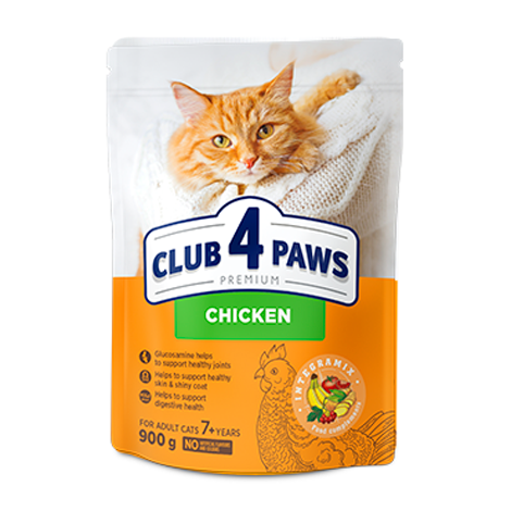 CLUB 4 PAWS PREMIUM "TAVUK". 7 YAŞ VE ÜSTÜ KEDILER IÇIN TAM KURU MAMA