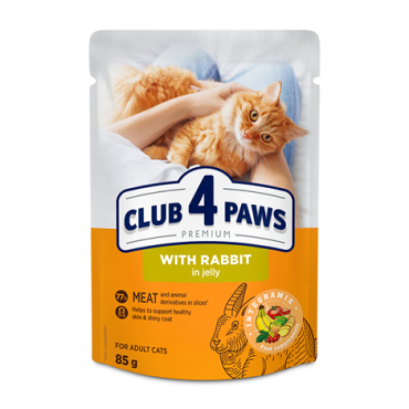 CLUB 4 PAWS PREMIUM “JÖLE İÇİNDE TAVŞAN ETLİ” YETİŞKİN KEDİLER İÇİN KOMPLE YAŞ KEDİ MAMASI