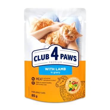 CLUB 4 PAWS PREMIUM "SOS İÇİNDE KUZU". YETİŞKİN KEDİLER İÇİN TAM KOSERVE MAMA