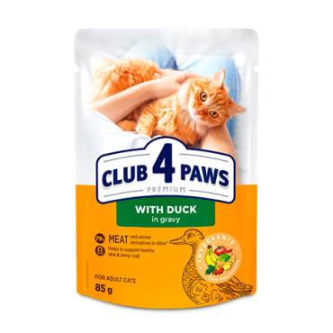 CLUB 4 PAWS PREMIUM "SOS İÇİNDE ÖRDEK ". YETİŞKİN KEDİLER İÇİN TAM KONSERVE MAMA